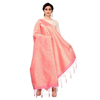 Women's Silk Pure weaving Work Duppatta (Light Pink, Length: 2-2.3 Mtrs) - Image 2