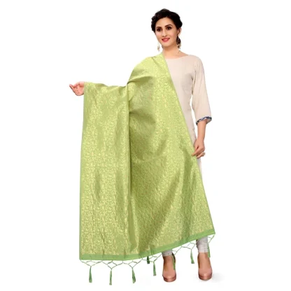 Women's Silk Pure weaving Work Duppatta (Light Green, Length: 2-2.3 Mtrs) - Image 2