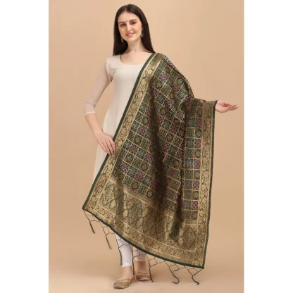 Women's Silk Pure weaving Work Duppatta (Green, Length: 2-2.3 Mtrs) - Image 2