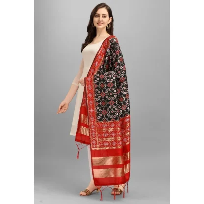 Women's Silk Pure weaving Work Duppatta (Black, Length: 2-2.3 Mtrs) - Image 2