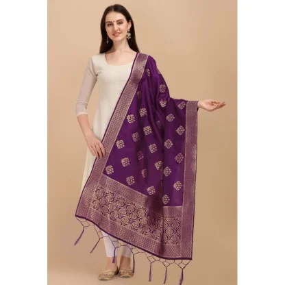 Women's Silk Pure Zari weaving Duppatta (Purple, Length: 2-2.3 Mtrs) - Image 2