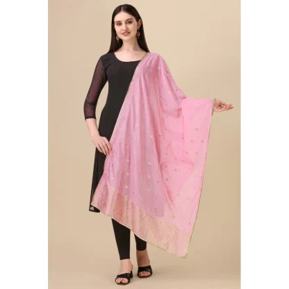 Women's Silk Pure Zari weaving Duppatta (Light Pink, Length: 2-2.3 Mtrs) - Image 2