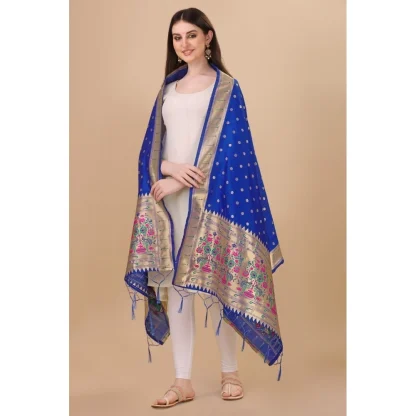 Women's Silk Pure Zari weaving Duppatta (Blue, Length: 2-2.3 Mtrs) - Image 3