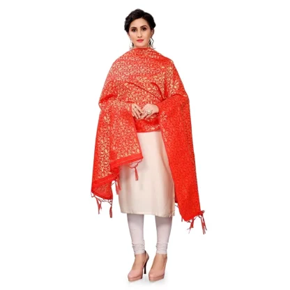 Women's Silk Pure weaving Work Duppatta (Red, Length: 2-2.3 Mtrs) - Image 2