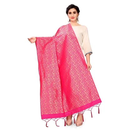 Women's Silk Pure weaving Work Duppatta (Pink, Length: 2-2.3 Mtrs) - Image 2