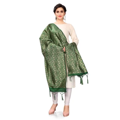 Women's Silk Pure weaving Work Duppatta (Green, Length: 2-2.3 Mtrs) - Image 2