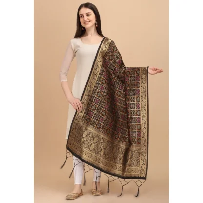 Women's Silk Pure weaving Work Duppatta (Black, Length: 2-2.3 Mtrs) - Image 2