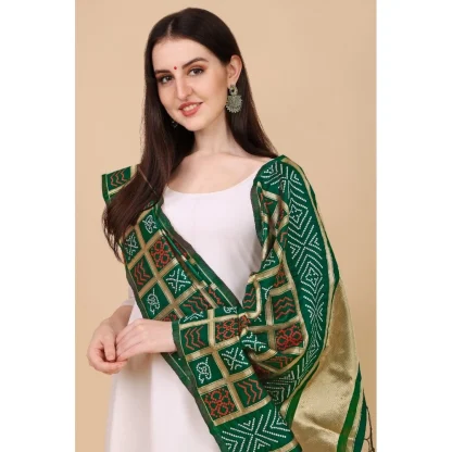 Women's Silk Pure weaving Work Duppatta (Green, Length: 2-2.3 Mtrs) - Image 2