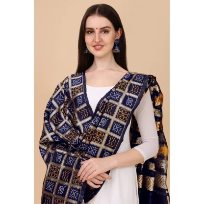 Women's Silk Pure weaving Work Duppatta (Navy Blue, Length: 2-2.3 Mtrs) - Image 2