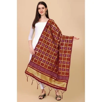 Women's Silk Pure weaving Work Duppatta (Maroon, Length: 2-2.3 Mtrs) - Image 3