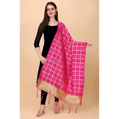 Women's Silk Pure weaving Work Duppatta (Pink, Length: 2-2.3 Mtrs) - Image 3