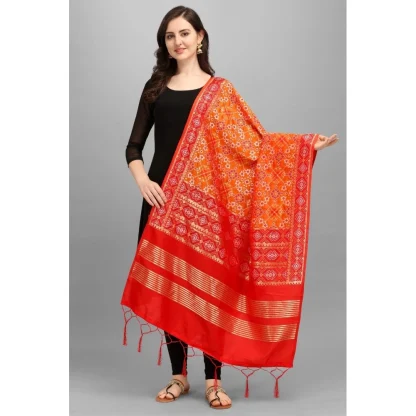 Women's Silk Pure weaving Work Duppatta (Orange, Length: 2-2.3 Mtrs) - Image 2