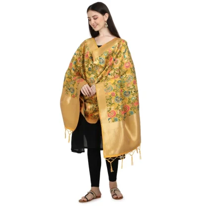 Women's Silk Pure Zari weaving Duppatta (Yellow, Length: 2-2.3 Mtrs) - Image 2