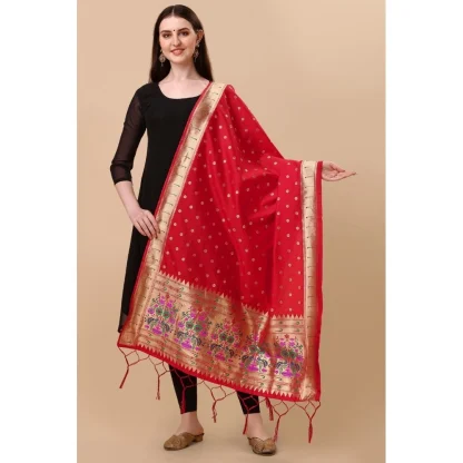 Women's Silk Pure Zari weaving Duppatta (Red, Length: 2-2.3 Mtrs) - Image 2