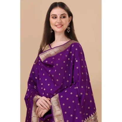 Women's Silk Pure Zari weaving Duppatta (Purple, Length: 2-2.3 Mtrs) - Image 2