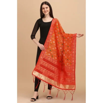 Women's Silk Pure Zari weaving Duppatta (Orange, Length: 2-2.3 Mtrs) - Image 2