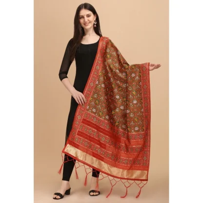 Women's Silk Pure Zari weaving Duppatta (Brown, Length: 2-2.3 Mtrs) - Image 2