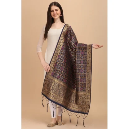 Women's Silk Pure weaving Work Duppatta (Navy Blue, Length: 2-2.3 Mtrs) - Image 2