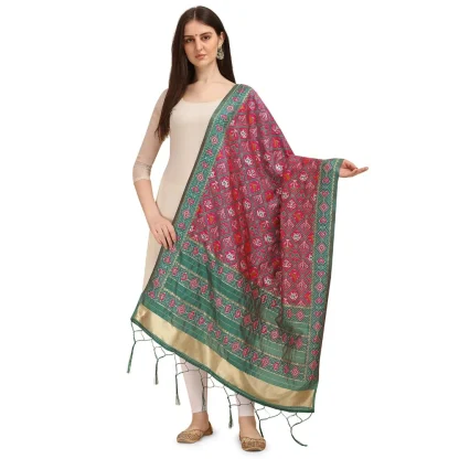 Women's Silk Pure Zari weaving Duppatta (Purple, Length: 2-2.3 Mtrs)