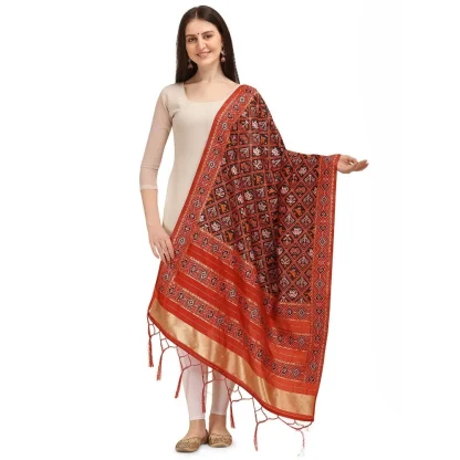 Women's Silk Pure Zari weaving Duppatta (Maroon, Length: 2-2.3 Mtrs)