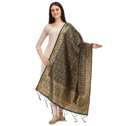 Women's Silk Pure weaving Work Duppatta (Green, Length: 2-2.3 Mtrs)