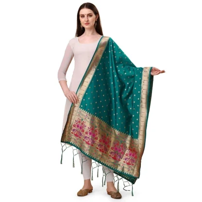 Women's Silk Pure Zari weaving Duppatta (Rama, Length: 2-2.3 Mtrs)