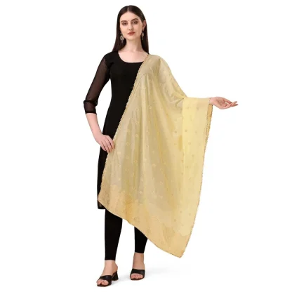 Women's Silk Pure Zari weaving Duppatta (Beige, Length: 2-2.3 Mtrs)