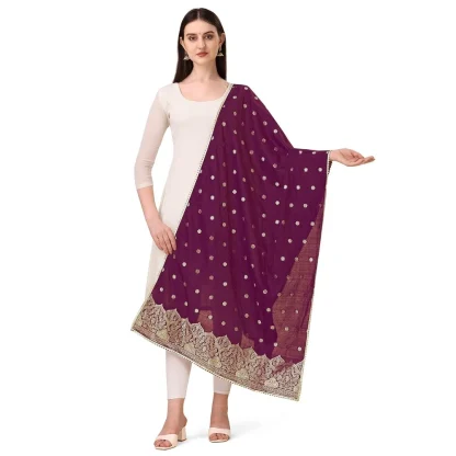 Women's Silk Pure Zari weaving Duppatta (Purple, Length: 2-2.3 Mtrs)