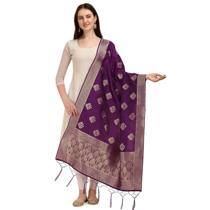 Women's Silk Pure Zari weaving Duppatta (Purple, Length: 2-2.3 Mtrs)