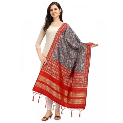 Women's Silk Pure weaving Work Duppatta (Grey, Length: 2-2.3 Mtrs)