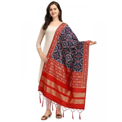 Women's Silk Pure weaving Work Duppatta (Navy Blue, Length: 2-2.3 Mtrs)