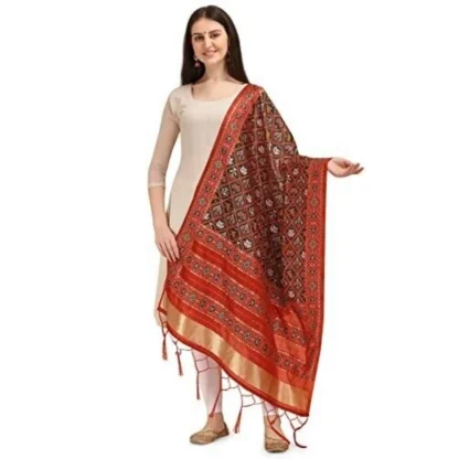 Women's Silk Pure Zari weaving Duppatta (Brown, Length: 2-2.3 Mtrs)