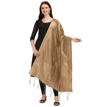 Women's Silk Pure Zari weaving Duppatta (Beige, Length: 2-2.3 Mtrs)