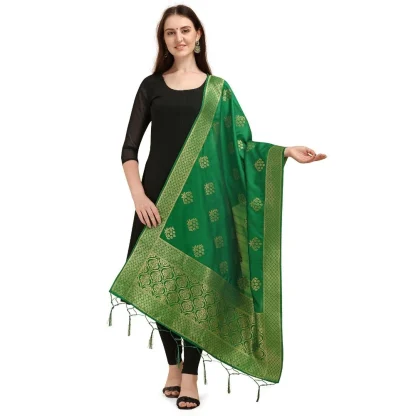 Women's Silk Pure Zari weaving Duppatta (Green, Length: 2-2.3 Mtrs)