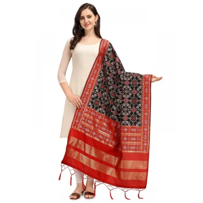 Women's Silk Pure weaving Work Duppatta (Black, Length: 2-2.3 Mtrs)