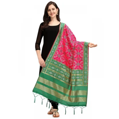 Women's Silk Pure weaving Work Duppatta (Pink, Length: 2-2.3 Mtrs)