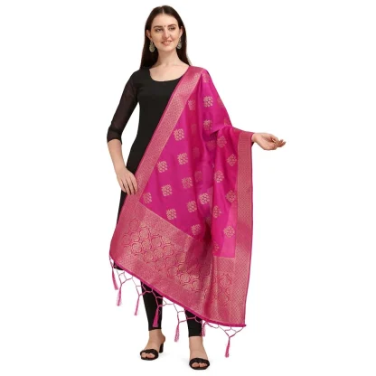 Women's Silk Pure Zari weaving Duppatta (Pink, Length: 2-2.3 Mtrs)