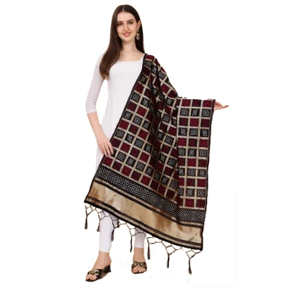 Women's Silk Pure weaving Work Duppatta (Black, Length: 2-2.3 Mtrs)