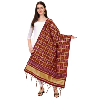 Women's Silk Pure weaving Work Duppatta (Maroon, Length: 2-2.3 Mtrs)