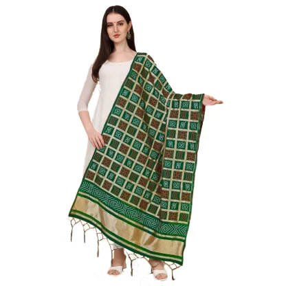 Women's Silk Pure weaving Work Duppatta (Green, Length: 2-2.3 Mtrs)