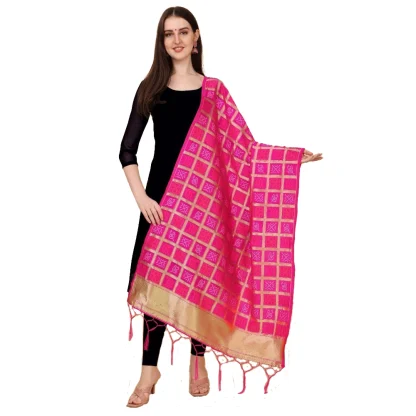 Women's Silk Pure weaving Work Duppatta (Pink, Length: 2-2.3 Mtrs)