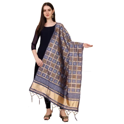 Women's Silk Pure weaving Work Duppatta (Grey, Length: 2-2.3 Mtrs)