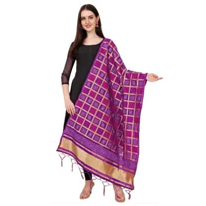 Women's Silk Pure weaving Work Duppatta (Purple, Length: 2-2.3 Mtrs)