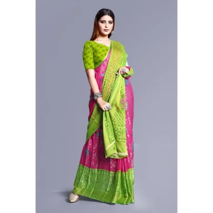 Women's Viscose Rayon Printed Saree With Unstitched Blouse (Pink) - Image 3