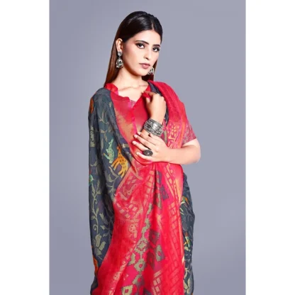 Women's Viscose Rayon Printed Saree With Unstitched Blouse (Grey) - Image 2