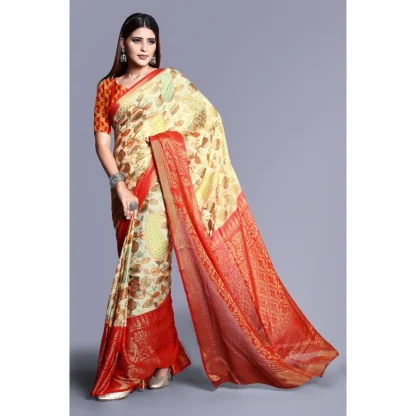 Women's Viscose Rayon Printed Saree With Unstitched Blouse (Red) - Image 3