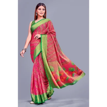 Women's Viscose Rayon Printed Saree With Unstitched Blouse (Pink) - Image 4