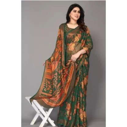 Women's Viscose Rayon Printed Saree With Unstitched Blouse (Green) - Image 2