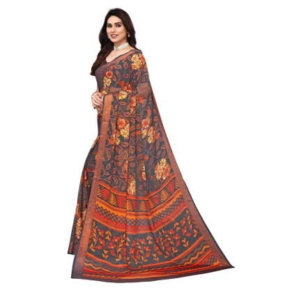 Women's Viscose Rayon Printed Saree With Unstitched Blouse (Grey) - Image 4