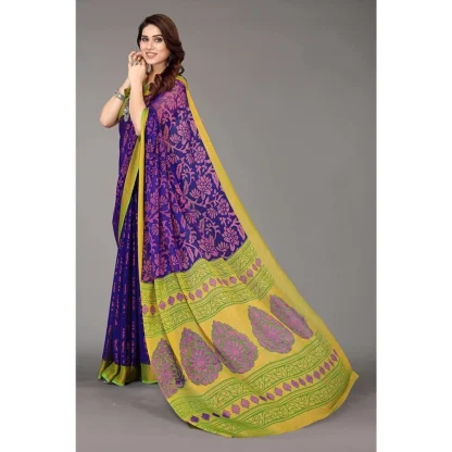 Women's Viscose Rayon Printed Saree With Unstitched Blouse (Blue) - Image 5